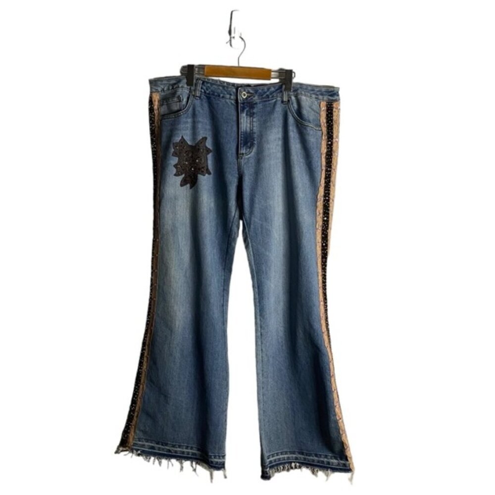 Clash Y2K Women's High Waisted Floral Laced Bootcut Denim Jeans